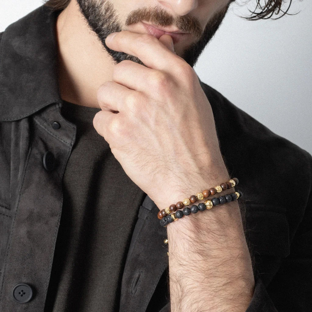 Pulsera con cuentas de sándalo y cuentas facetadas en baño de Oro 22K - Joyería y bisutería fina