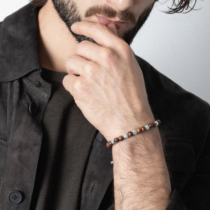 Pulsera con cuentas de sándalo y cuentas facetadas en baño de rodio - Joyería y bisutería fina