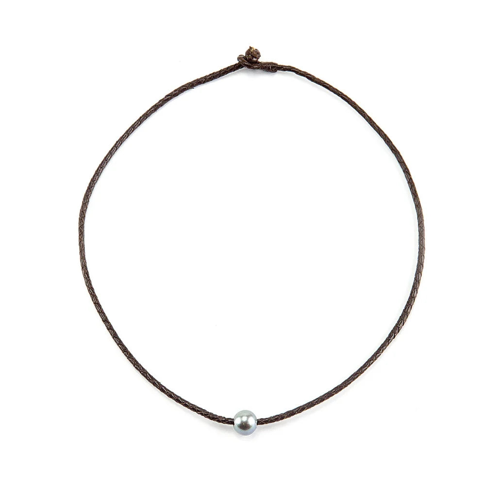 Pulsera de piel de borrego en trenza de 4 hilos y 1 perla tahitiana 8-10mm - Joyería y bisutería fina