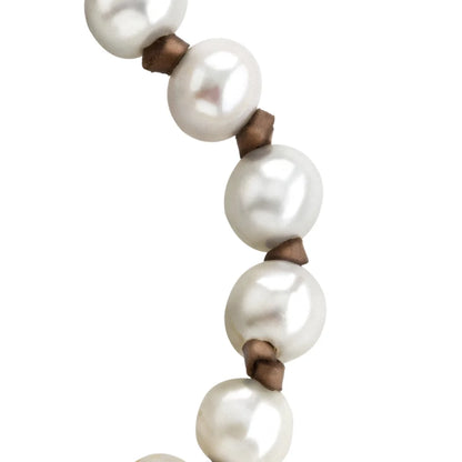 Pulsera de piel de canguro, con perlas blancas japonesas 8-10, con broche de botón en baño de rodio - Joyería y bisutería fina