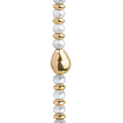 Collar choker en baño de oro 22K, oro rosa 22K o rodio, con perlas japonesas de 5mm, cuenta de dona y perla central - Joyería y bisutería fina