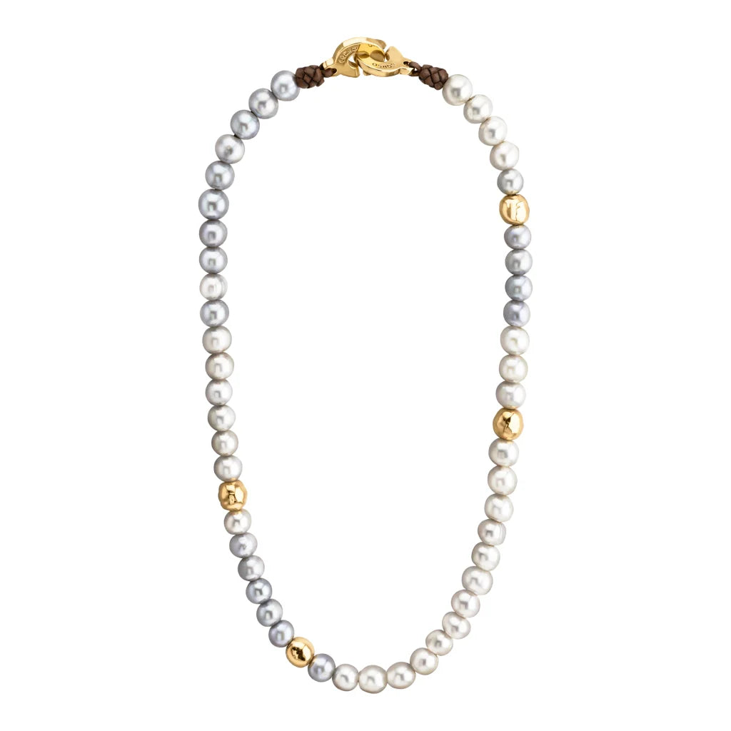 Choker Baño de Oro 22K o rodio, Perlas Japonesas, Perlas Tahitianas, piel natural de borrego - Joyería y bisutería fina