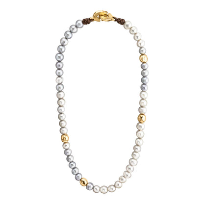 Choker Baño de Oro 22K o rodio, Perlas Japonesas, Perlas Tahitianas, piel natural de borrego - Joyería y bisutería fina