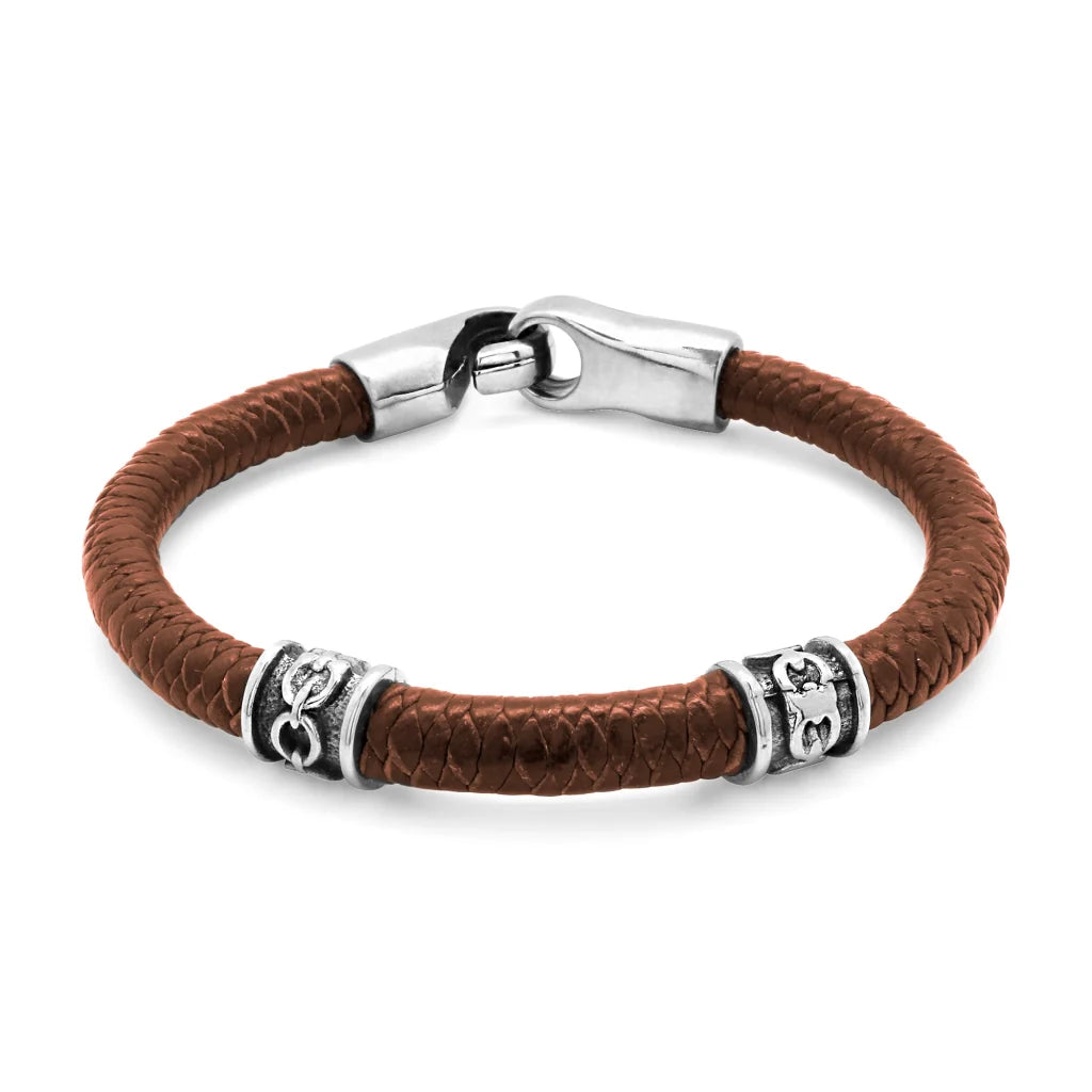 Pulsera de piel natural de borrego en trenza de 8 hilos, con broche y terminado en acero - Joyería y bisutería fina