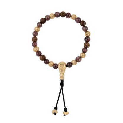 Pulsera con cuentas de madera de ébano de Nepal 8mm, piedra 6mm, con broche ajustable y cuentas volcánicas en baño de oro de 22K - Joyería y bisutería fina