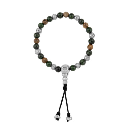 Pulsera con cuentas de madera de ébano de Nepal 8mm, piedra 6mm, con broche ajustable y cuentas volcánicas en baño de plata esterlina .925 - Joyería y bisutería fina