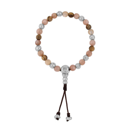 Pulsera con cuentas de madera de ébano de Nepal 8mm, piedra 6mm, con broche ajustable y cuentas volcánicas en baño de plata esterlina .925 - Joyería y bisutería fina