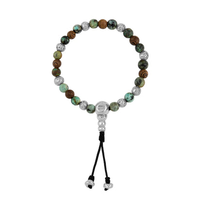 Pulsera con cuentas de madera de ébano de Nepal 8mm, piedra 6mm, con broche ajustable y cuentas volcánicas en baño de plata esterlina .925 - Joyería y bisutería fina