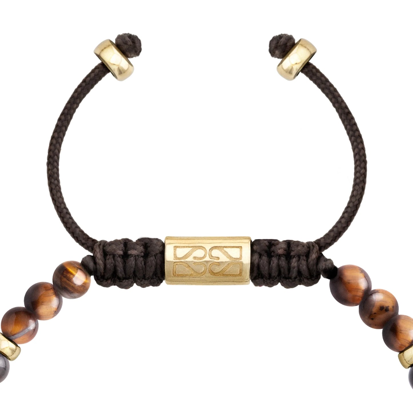 Pulsera Katmandu Oro 14k piedras de obsidiana y ojo de tigre en forma de cuenca - Joyería y bisutería fina