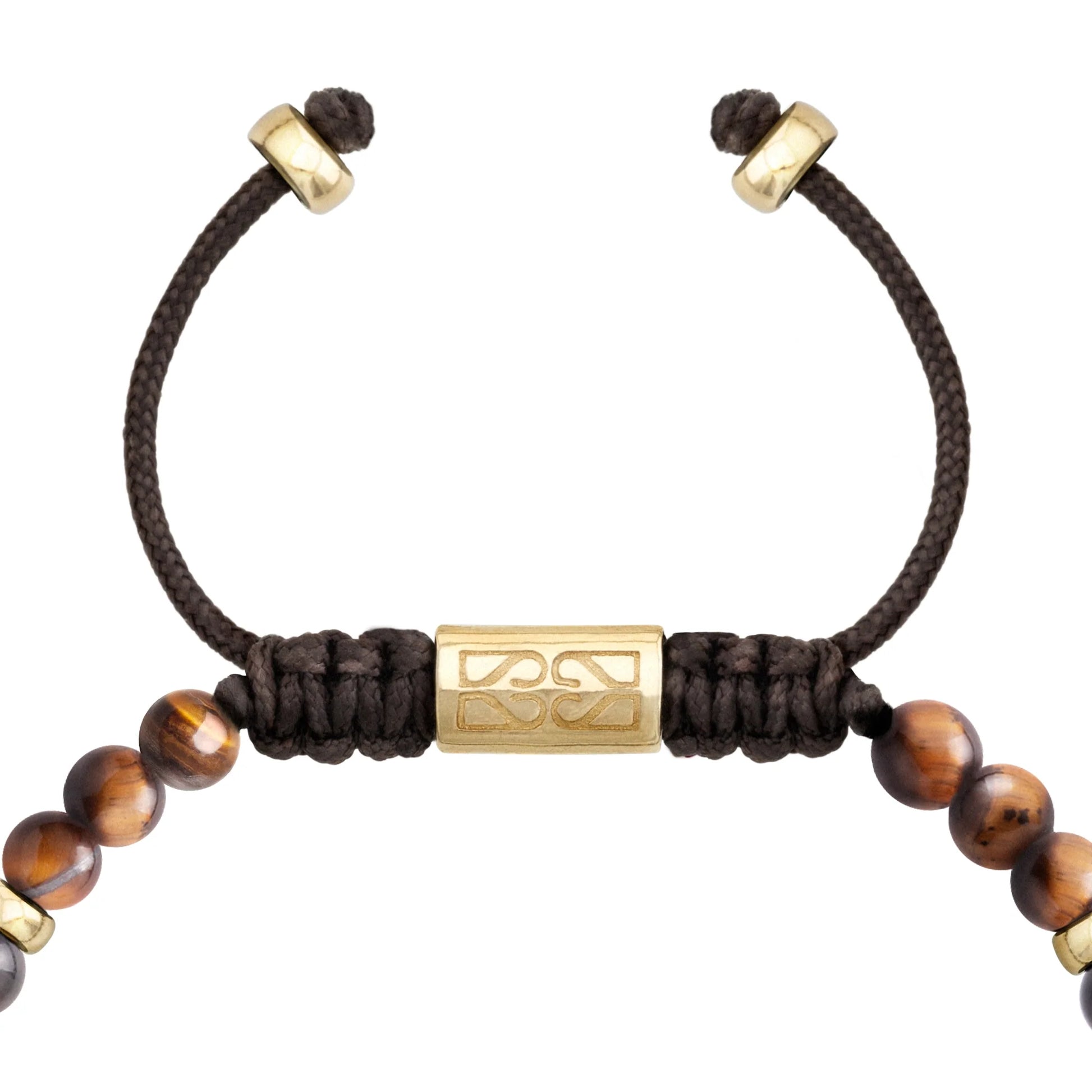 Pulsera Katmandu Oro 14k piedras de obsidiana y ojo de tigre en forma de cuenca - Joyería y bisutería fina