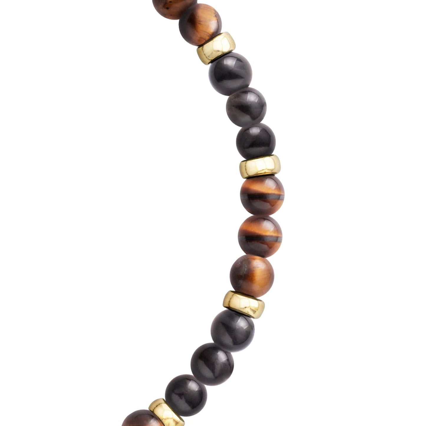 Pulsera Katmandu Oro 14k piedras de obsidiana y ojo de tigre en forma de cuenca - Joyería y bisutería fina