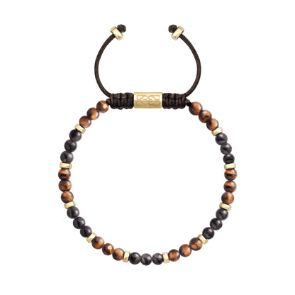 Pulsera Katmandu Oro 14k piedras de obsidiana y ojo de tigre en forma de cuenca - Joyería y bisutería fina