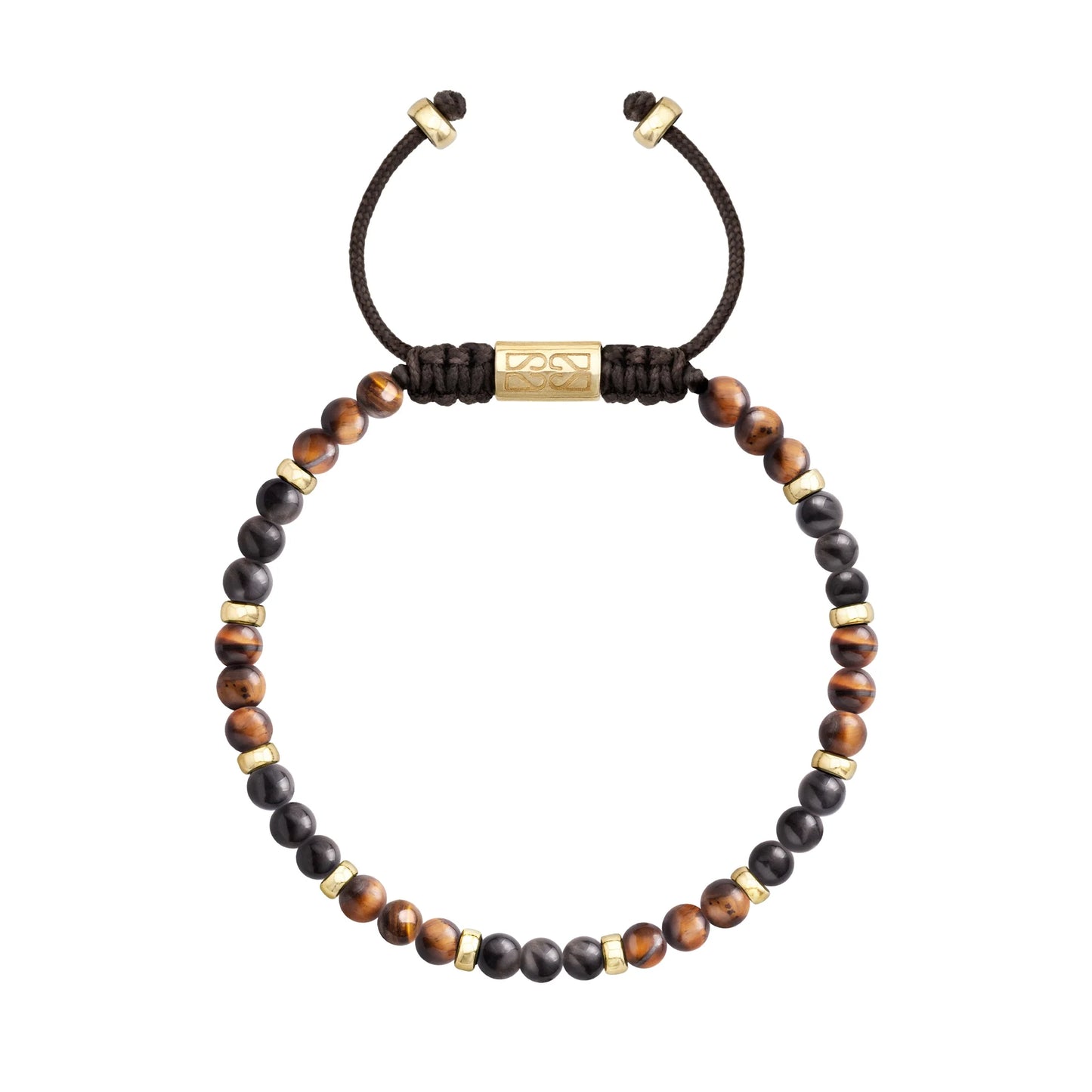 Pulsera Katmandu Oro 14k piedras de obsidiana y ojo de tigre en forma de cuenca - Joyería y bisutería fina
