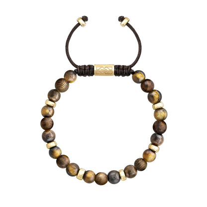 Pulsera Nepal Oro 14k cuentas de madera de ébano y ojo de tigre en 6mm - Joyería y bisutería fina