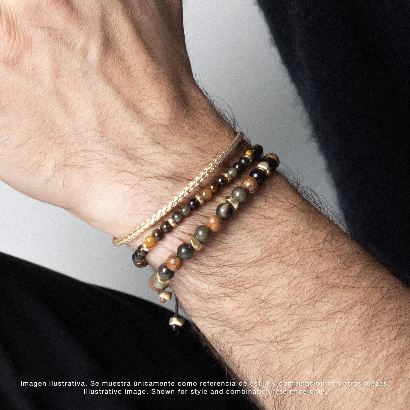 Pulsera Nepal Oro 14k cuentas de madera de ébano y Serafinita - Joyería y bisutería fina