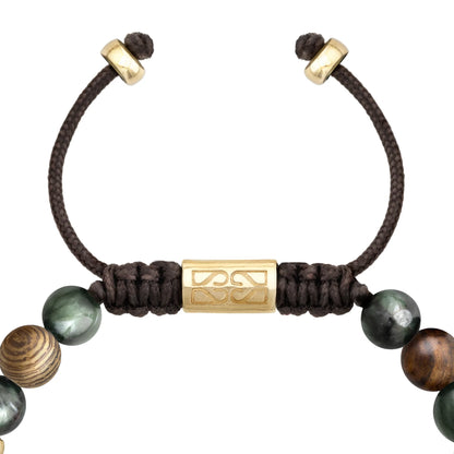 Pulsera Nepal Oro 14k cuentas de madera de ébano y Serafinita - Joyería y bisutería fina