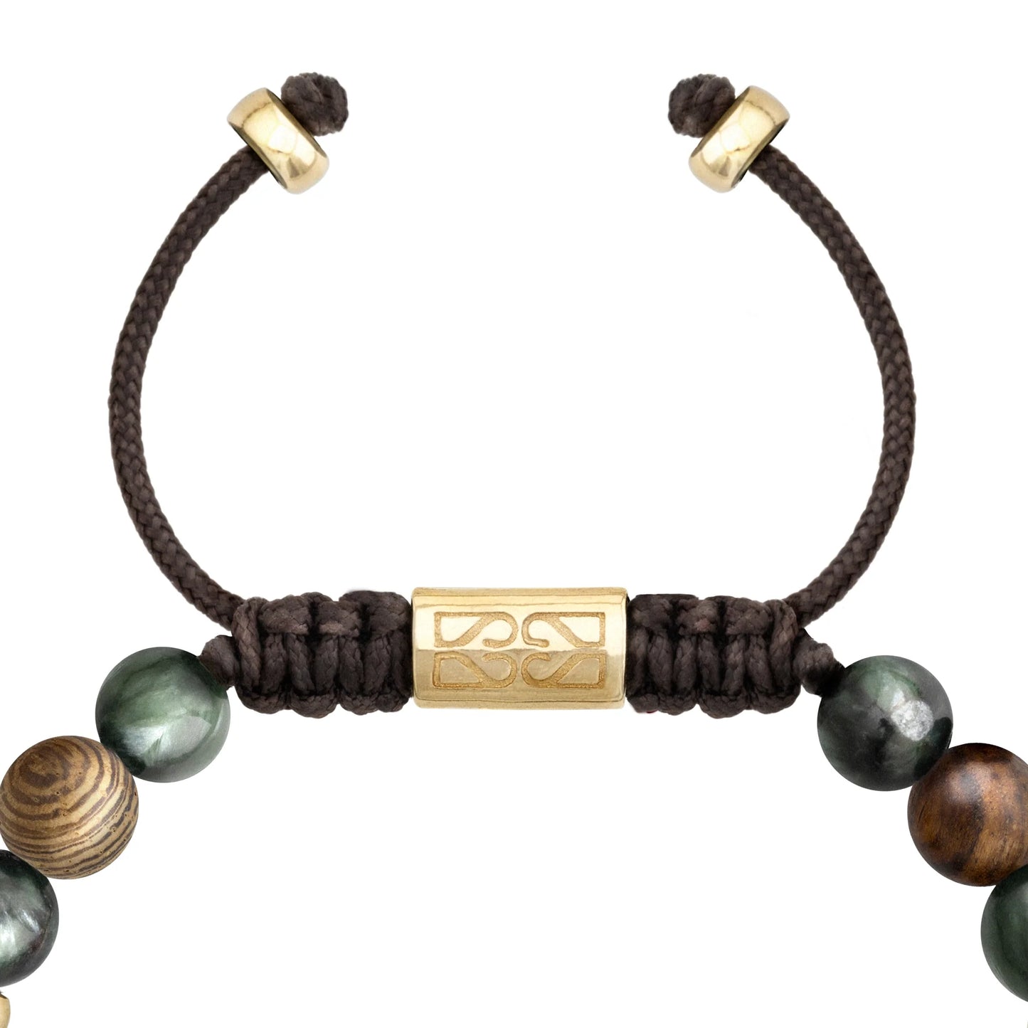 Pulsera Nepal Oro 14k cuentas de madera de ébano y Serafinita - Joyería y bisutería fina