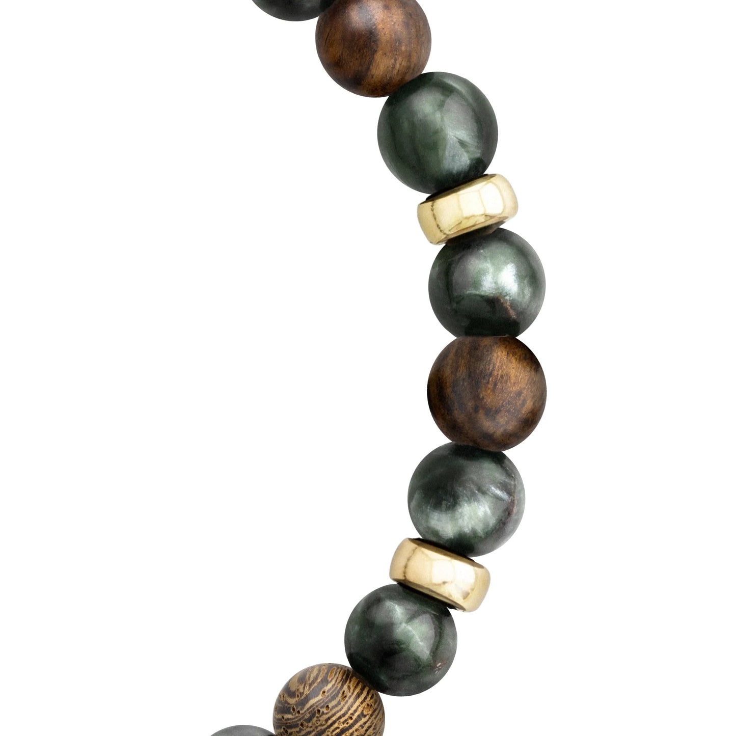 Pulsera Nepal Oro 14k cuentas de madera de ébano y Serafinita - Joyería y bisutería fina