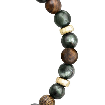 Pulsera Nepal Oro 14k cuentas de madera de ébano y Serafinita - Joyería y bisutería fina