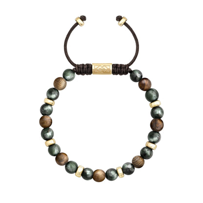 Pulsera Nepal Oro 14k cuentas de madera de ébano y Serafinita - Joyería y bisutería fina
