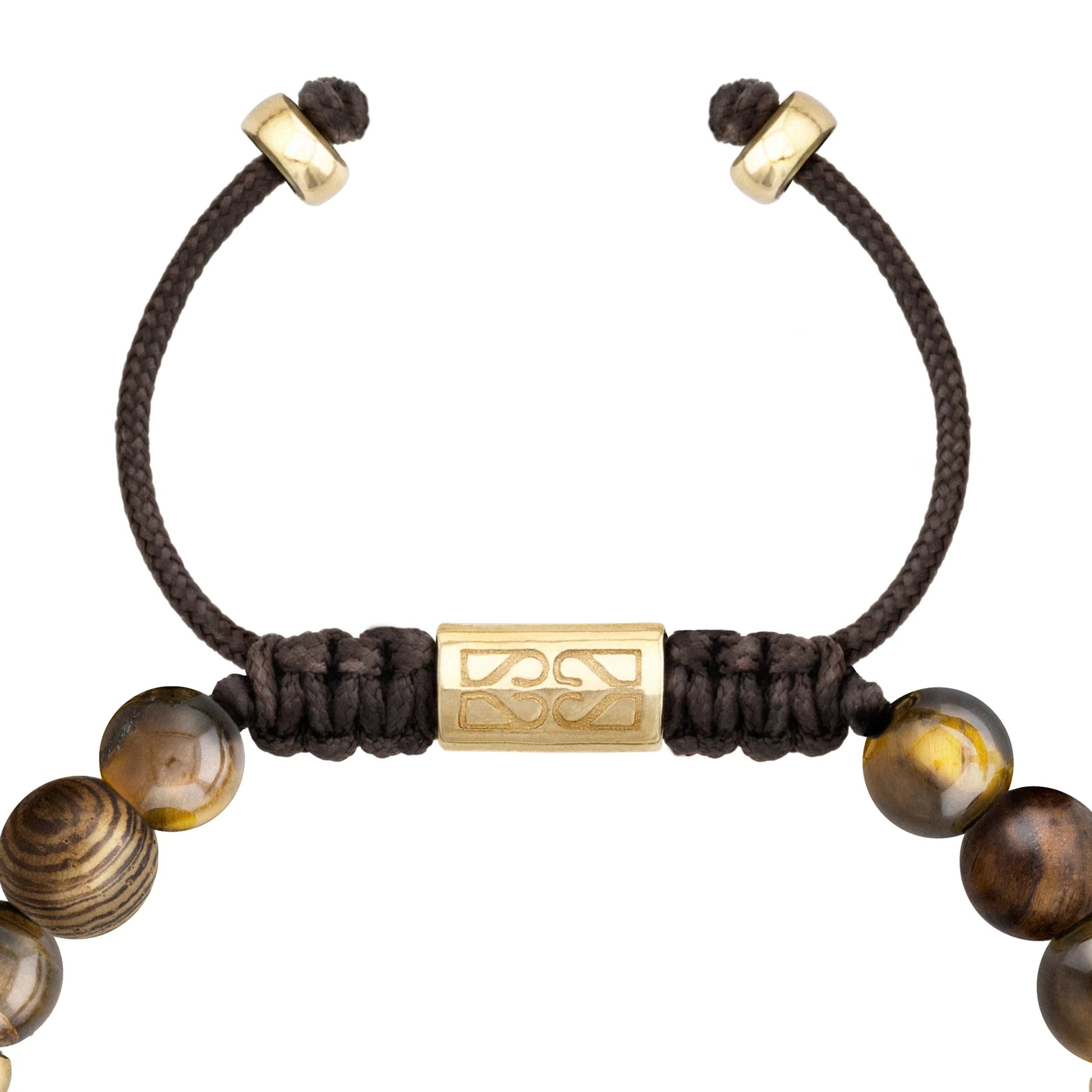 Pulsera Nepal Oro 14k cuentas de madera de ébano y ojo de tigre en 6mm u 8mm - Joyería y bisutería fina