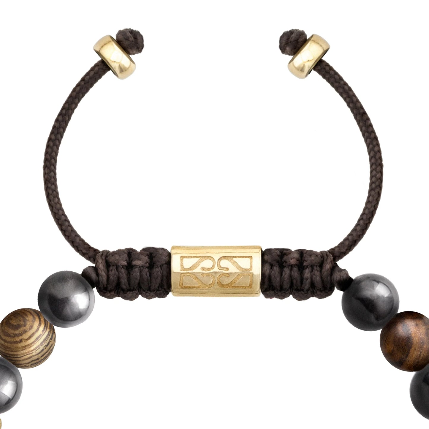 Pulsera Nepal Oro 14k cuentas de madera de ébano y obsidiana - Joyería y bisutería fina
