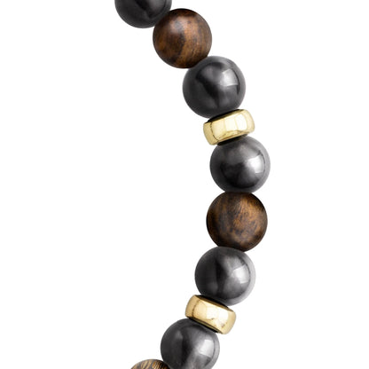 Pulsera Nepal Oro 14k cuentas de madera de ébano y obsidiana - Joyería y bisutería fina