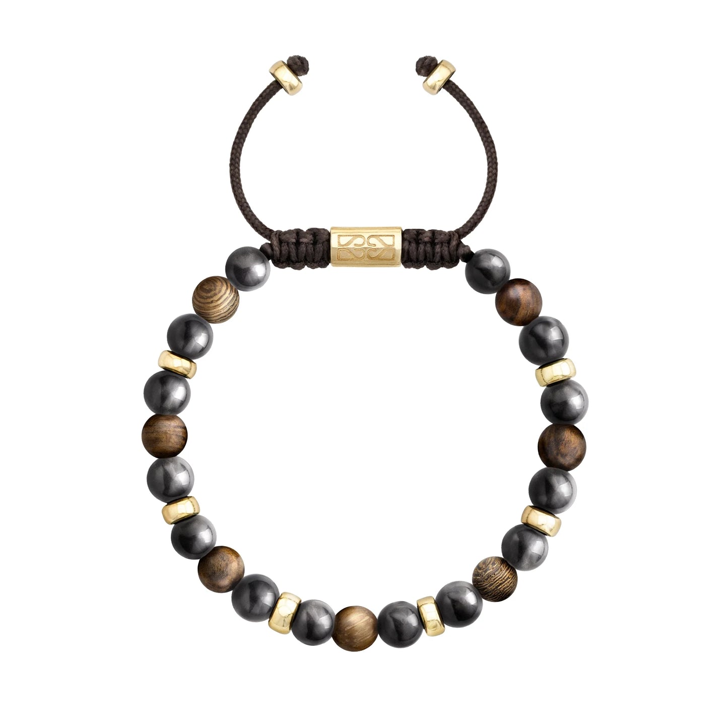 Pulsera Nepal Oro 14k cuentas de madera de ébano y obsidiana - Joyería y bisutería fina