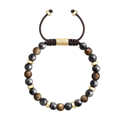 Pulsera Nepal Oro 14k cuentas de madera de ébano y obsidiana - Joyería y bisutería fina