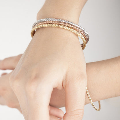 Pulsera Andria Oro amarillo, blanco y rosa 14k tejida italiana arezzo - Joyería y bisutería fina
