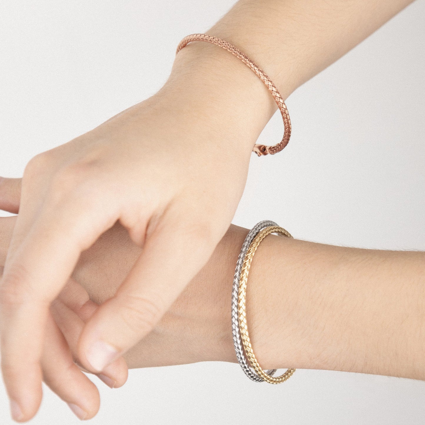 Pulsera Andria Oro amarillo, blanco y rosa 14k tejida italiana arezzo - Joyería y bisutería fina
