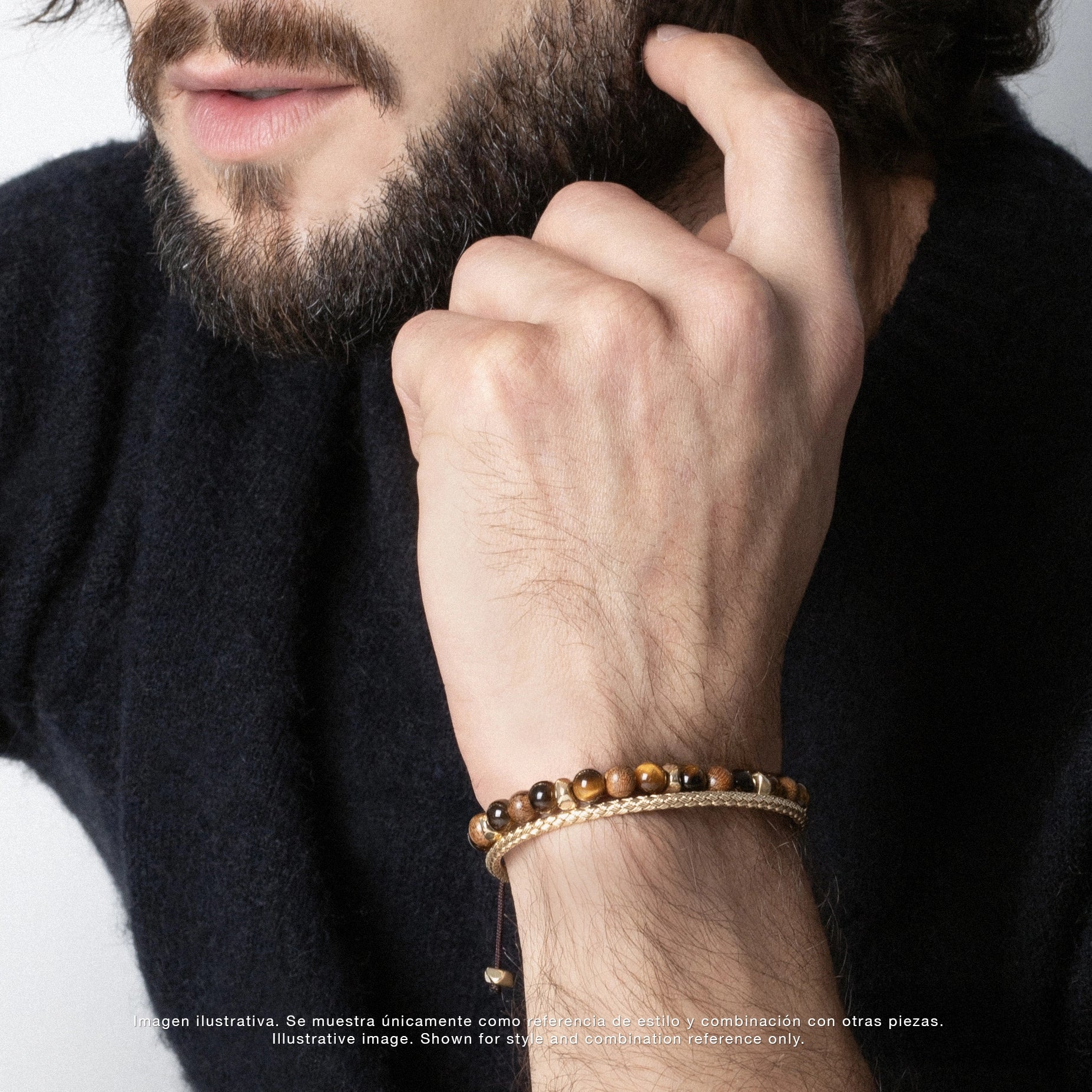 Pulsera Verdeña Oro 14K con cuentas de madera de nepal petrificada - Joyería y bisutería fina