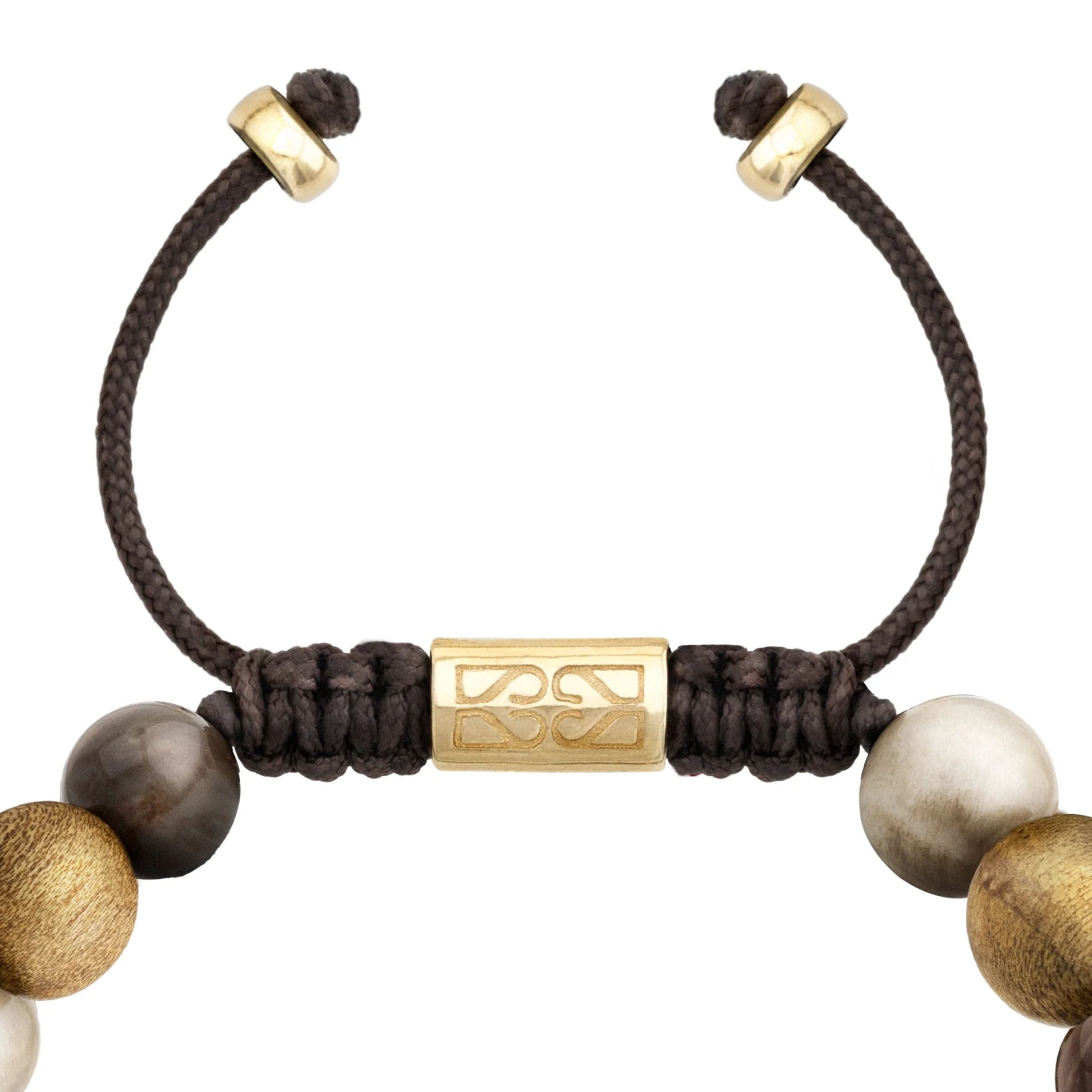 Pulsera Verdeña Oro 14K con cuentas de madera de nepal petrificada - Joyería y bisutería fina