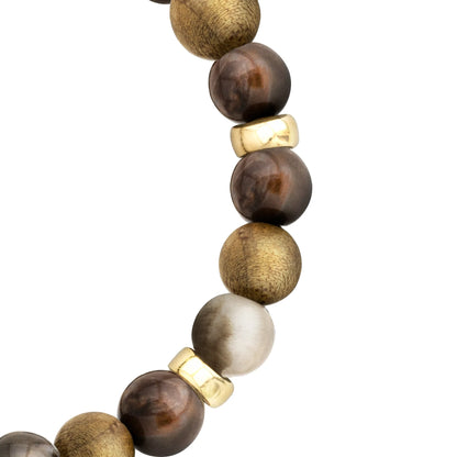 Pulsera Verdeña Oro 14K con cuentas de madera de nepal petrificada - Joyería y bisutería fina