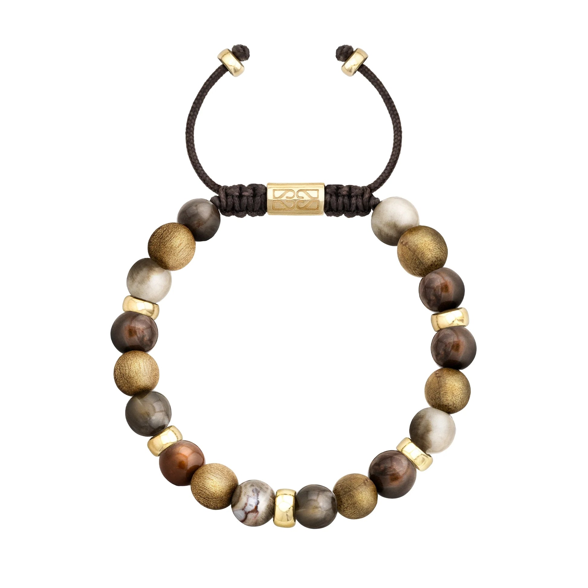 Pulsera Verdeña Oro 14K con cuentas de madera de nepal petrificada - Joyería y bisutería fina