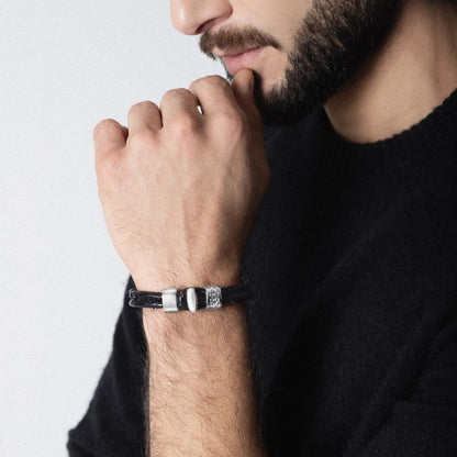 Pulsera en baño de Rodio, Broche de botón, Piel natural de Serpiente, doble vuelta - Joyería y bisutería fina