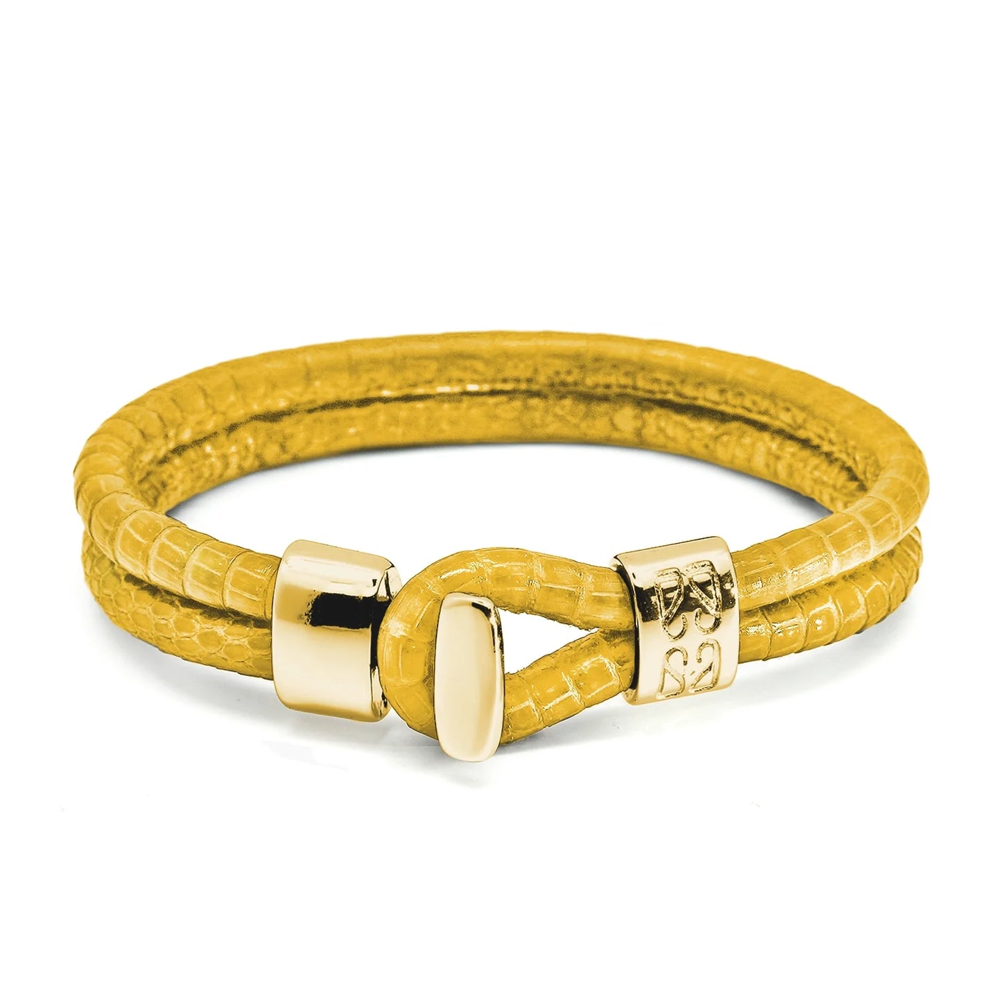 Pulsera en baño de Oro 22K, Broche de botón, Piel natural de Lagarto, doble vuelta - Joyería y bisutería fina
