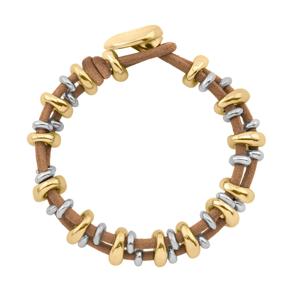 Pulsera Detalles en baño de oro 22K y rodio, Piel natural española - Joyería y bisutería fina