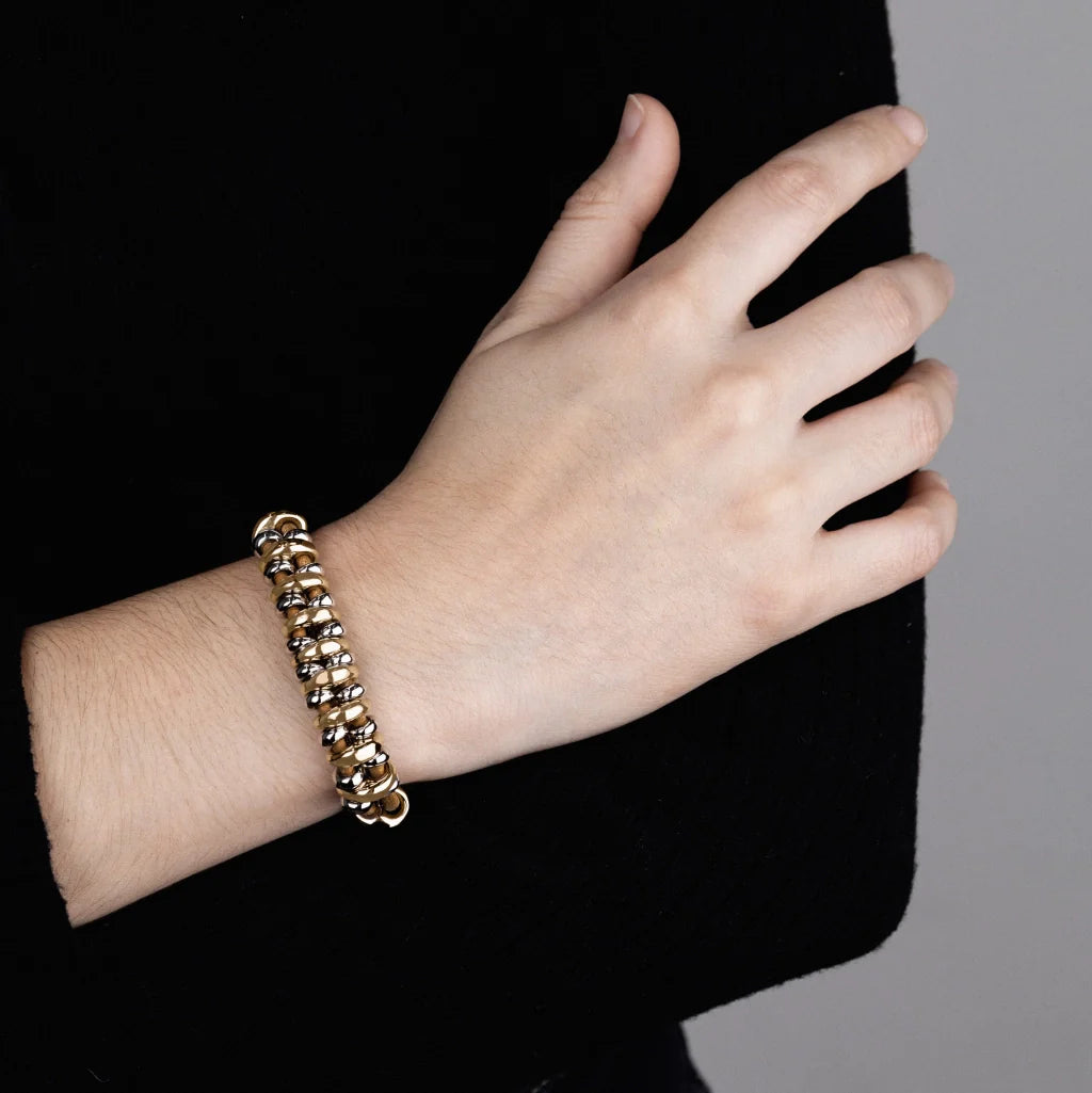 Pulsera Detalles en baño de oro 22K y rodio, Piel natural española - Joyería y bisutería fina
