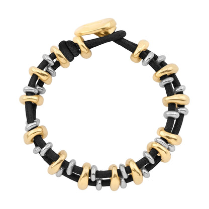 Pulsera Detalles en baño de oro 22K y rodio, Piel natural española - Joyería y bisutería fina