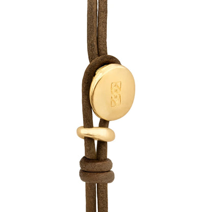 Pulsera de piel natural española, con detalles y broche de botón en baño de oro 22K - Joyería y bisutería fina