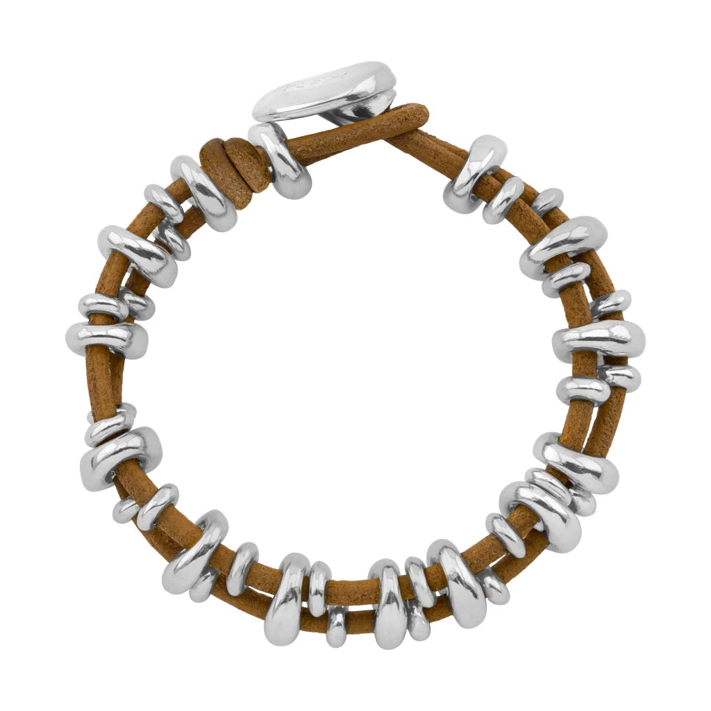 Pulsera Detalles en baño rodio, Piel natural española - Joyería y bisutería fina