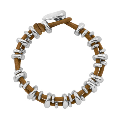 Pulsera Detalles en baño rodio, Piel natural española - Joyería y bisutería fina