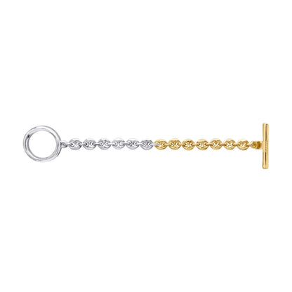 Pulsera de eslabones bicolores con sección dorada y plateada, terminada con un cierre de barra en forma de Omega. - Joyería y bisutería fina