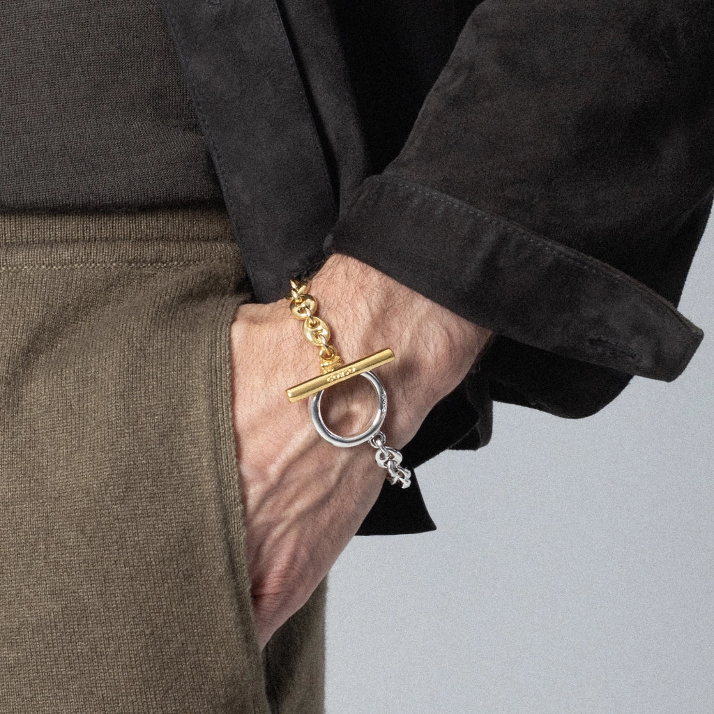 Pulsera de eslabones en baño de oro 22k y rodio con broche Omega - Joyería y bisutería fina