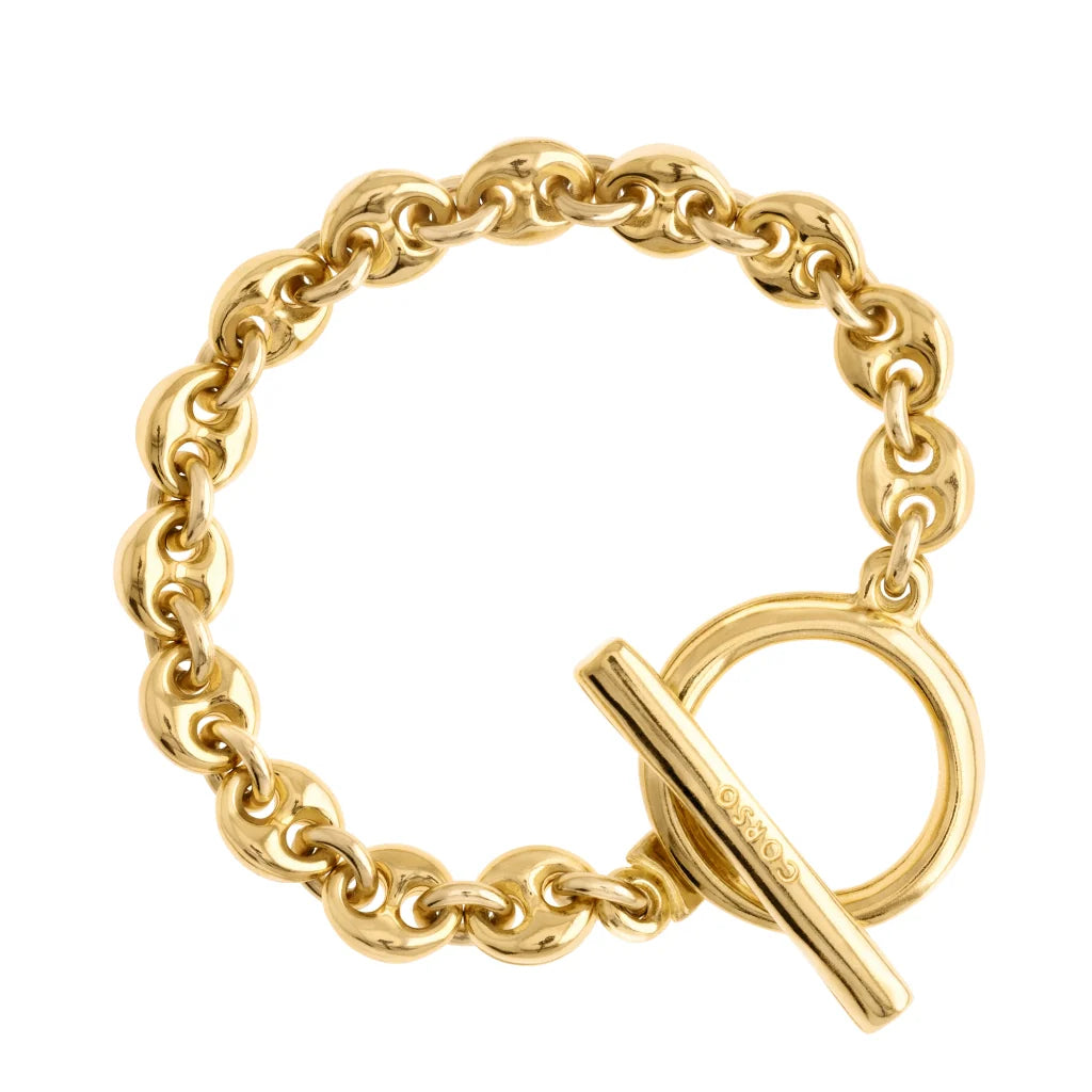 Pulsera de eslabones entrelazados con broche Omega en baño de oro 22K - Joyería y bisutería fina