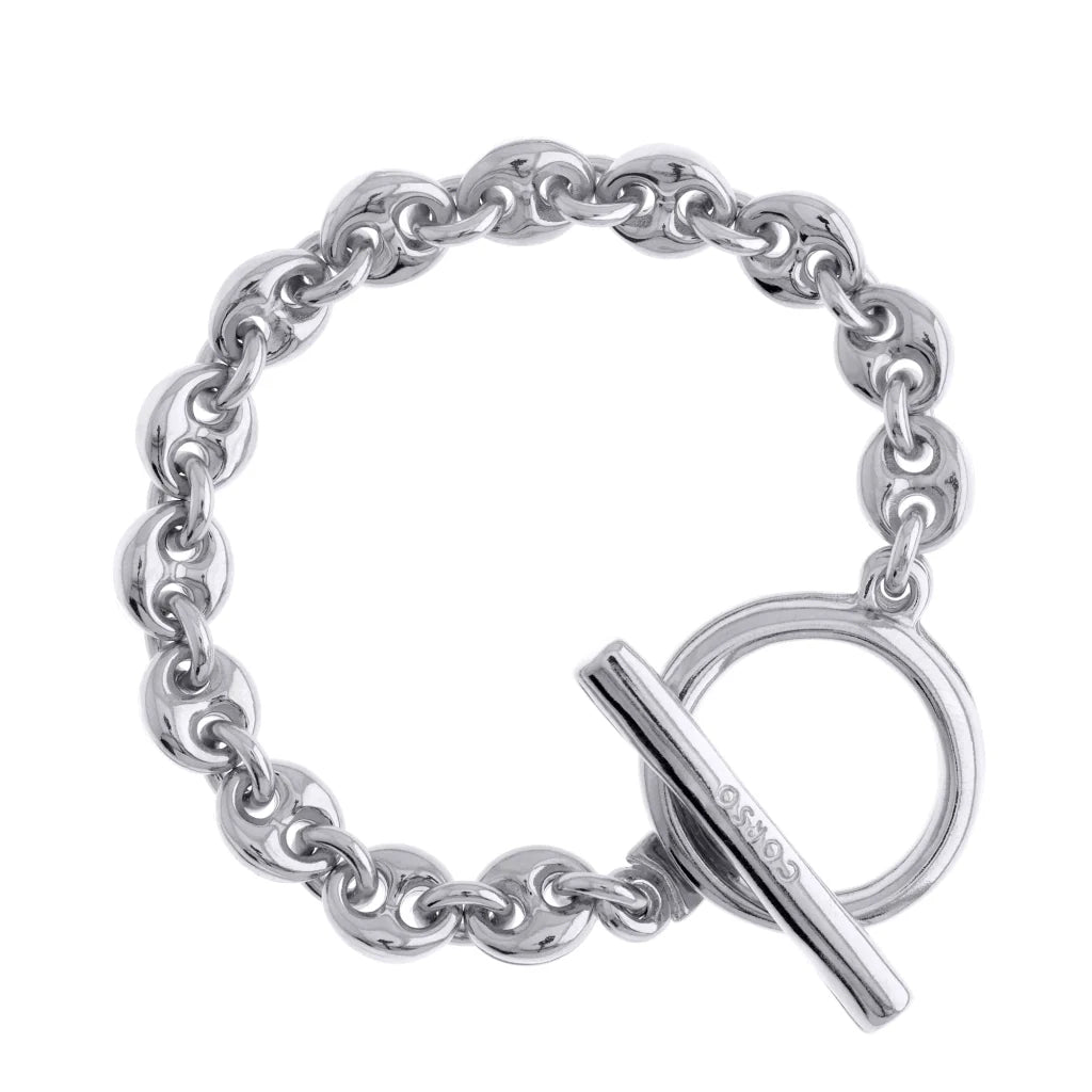 Pulsera de eslabones entrelazados con broche Omega en baño de rodio - Joyería y bisutería fina