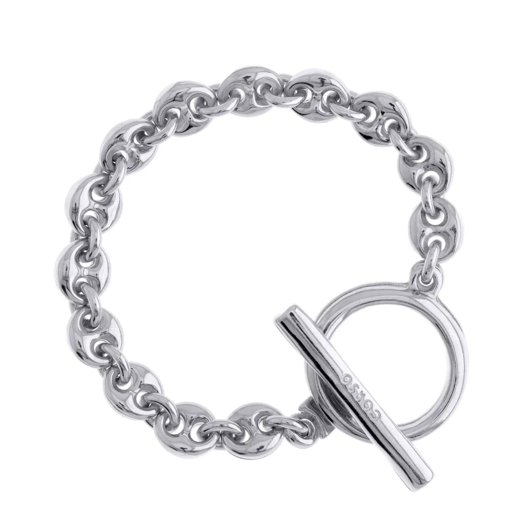 Pulsera de eslabones entrelazados con broche Omega en baño de rodio - Joyería y bisutería fina