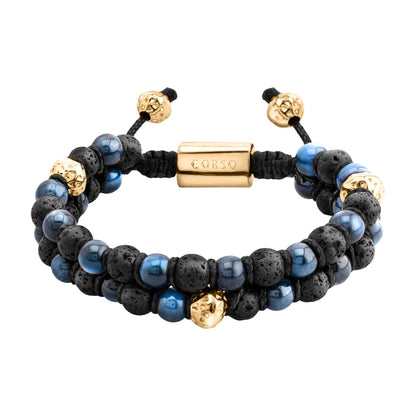 Pulsera con piedras 6mm y piedra volcánica, placa y mantras en baño de oro 22K