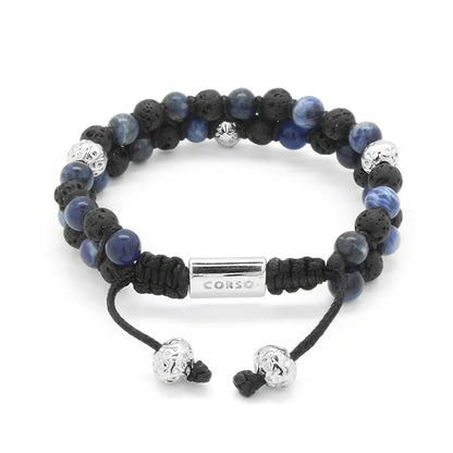 Pulsera con piedras 6mm y piedra volcánica, placa y mantras en baño de rodio - Joyería y bisutería fina